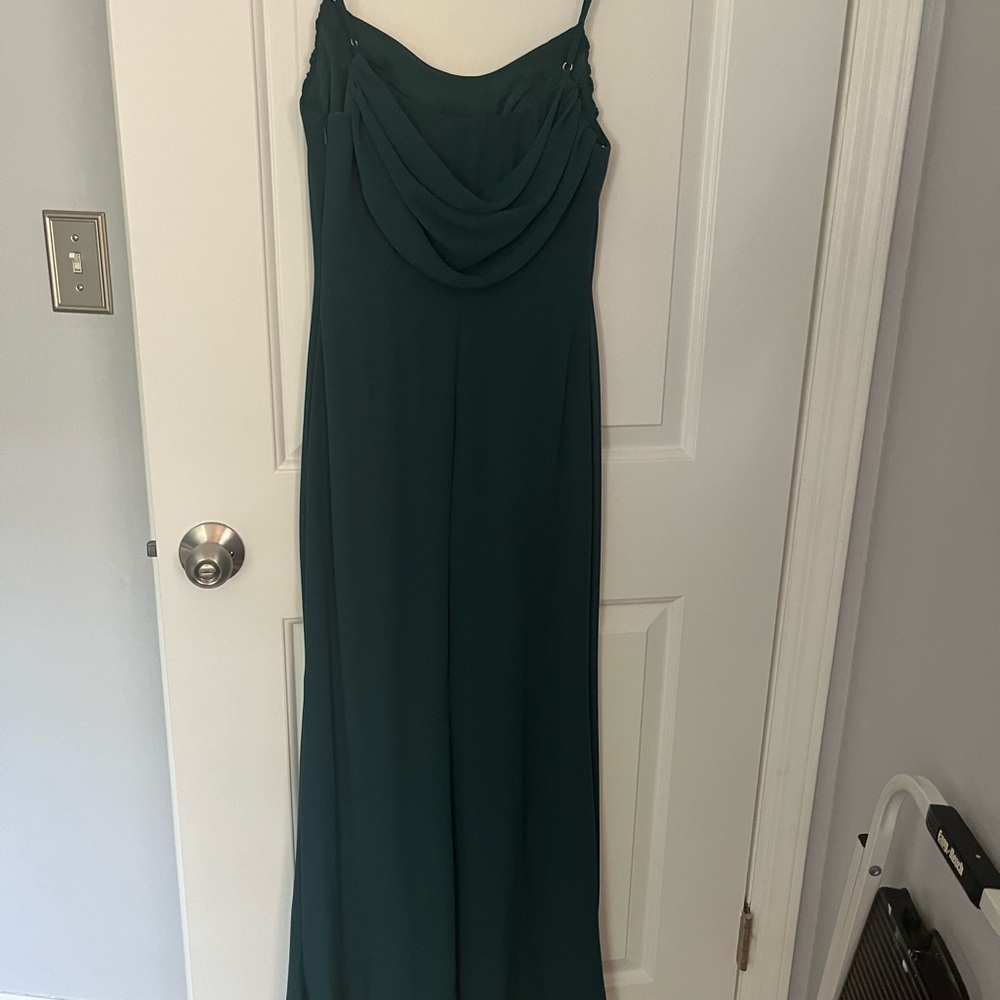 Hunter green evening gown spaghetti straps side zipper